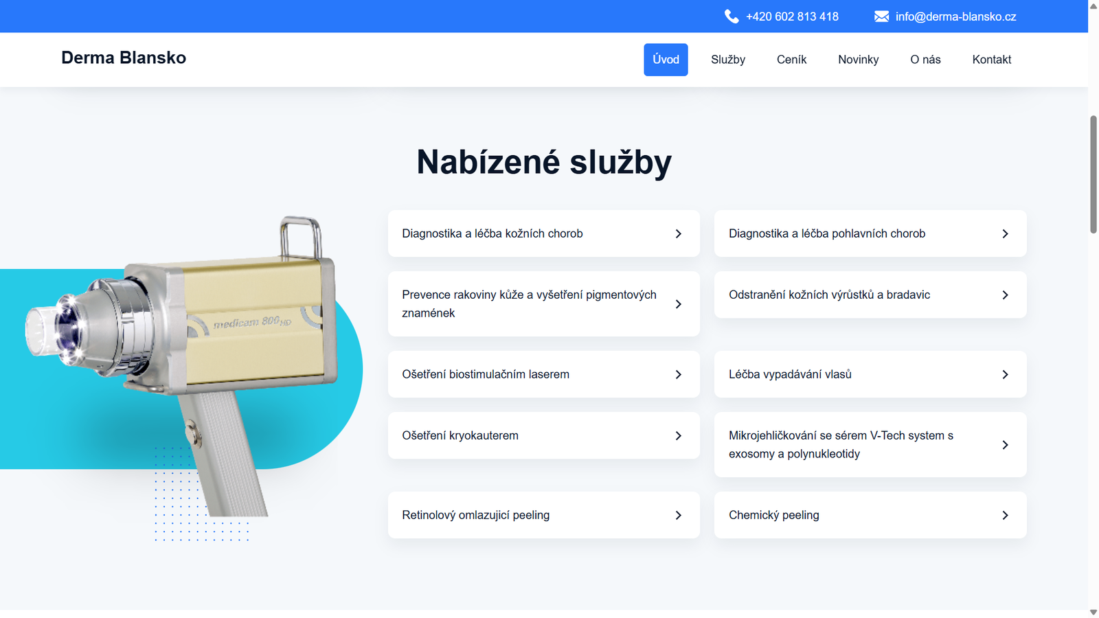 Listing of services home page
