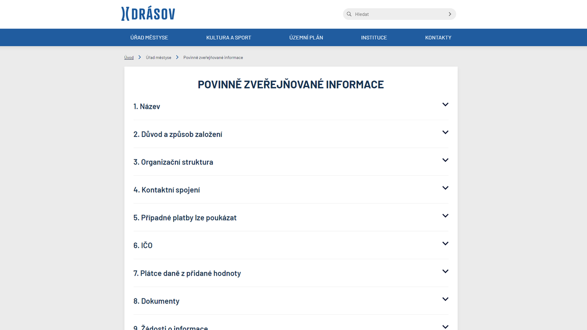 Povinně zveřejňované informace