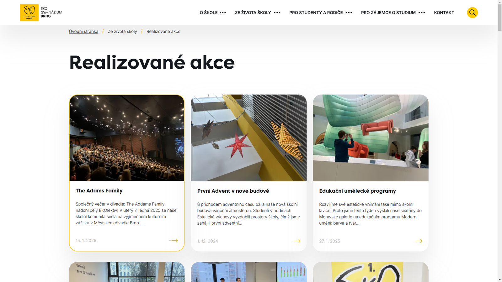 Stránka s realizovanými akcemi