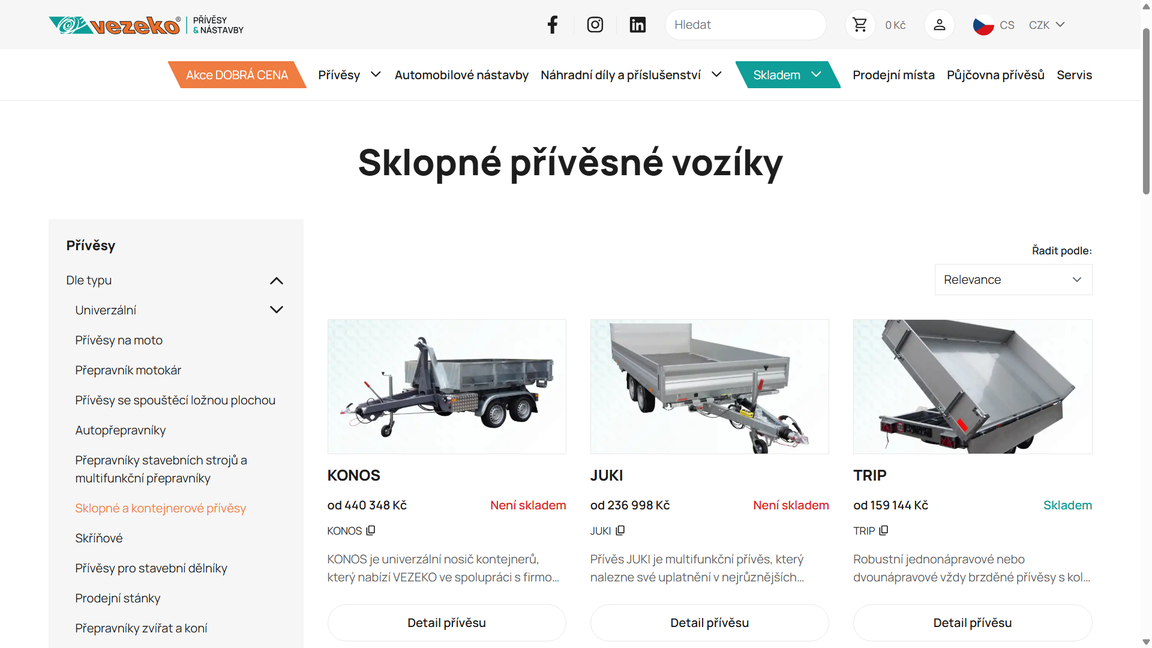 Listing produktů