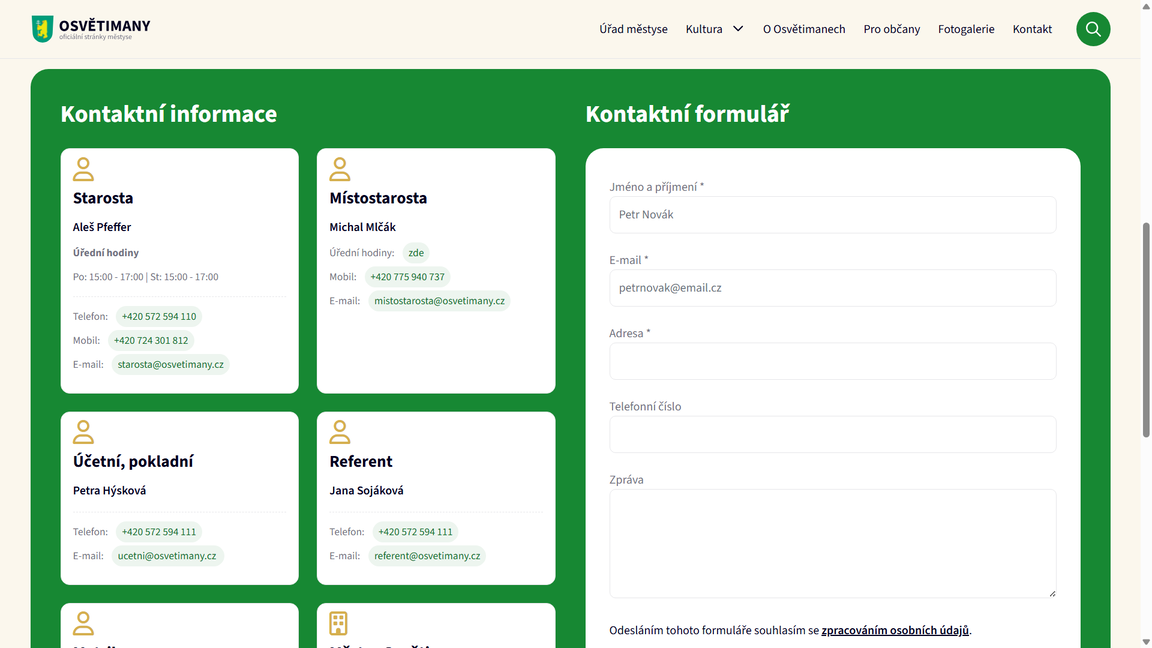 Kontakty a formulář 