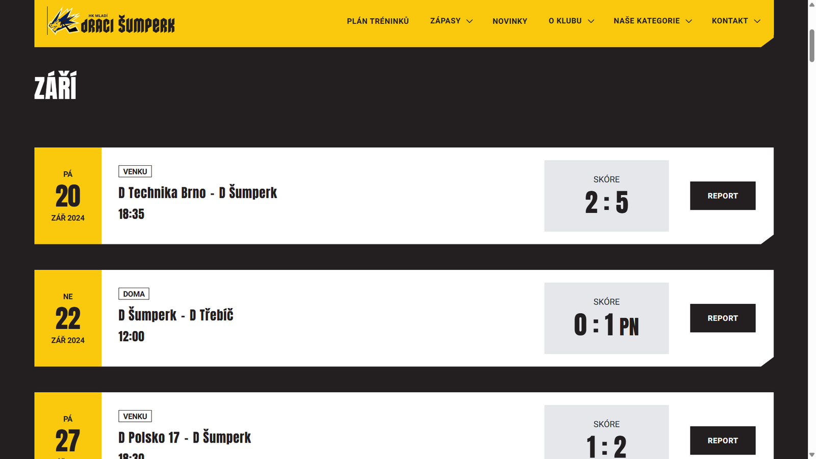 List of matches by category