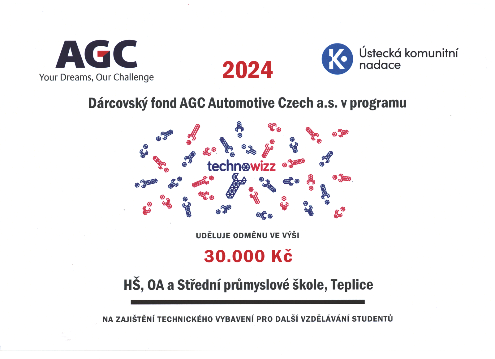 2024 Technowizz certifikát pro SPŠ 30 000 Kč
