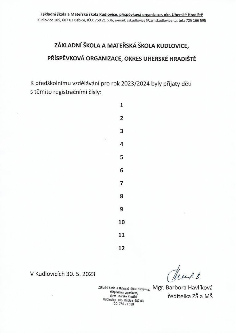 Výsledky - zápis do MŠ